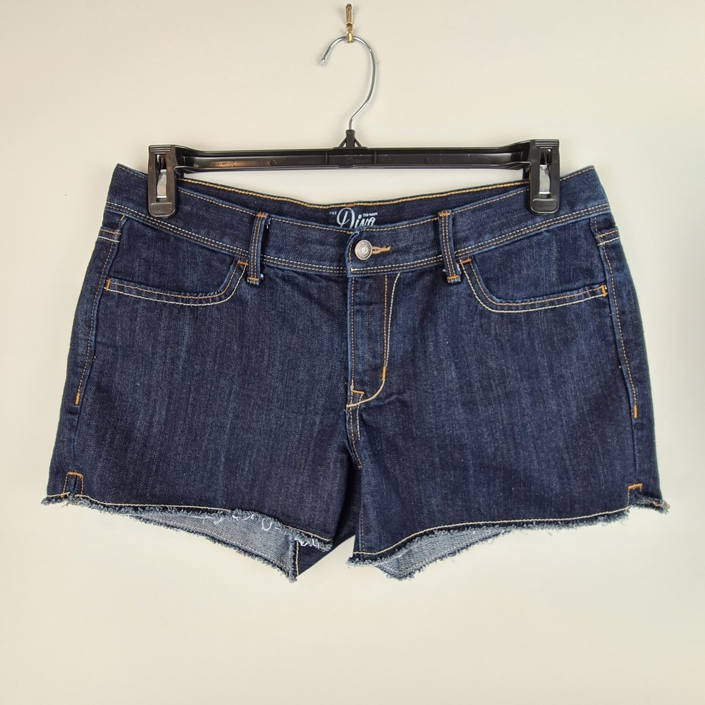 Old Navy‎ The Diva Women's Blue Jean Shorts Size 10 Frayed Hem Short Dark Denim